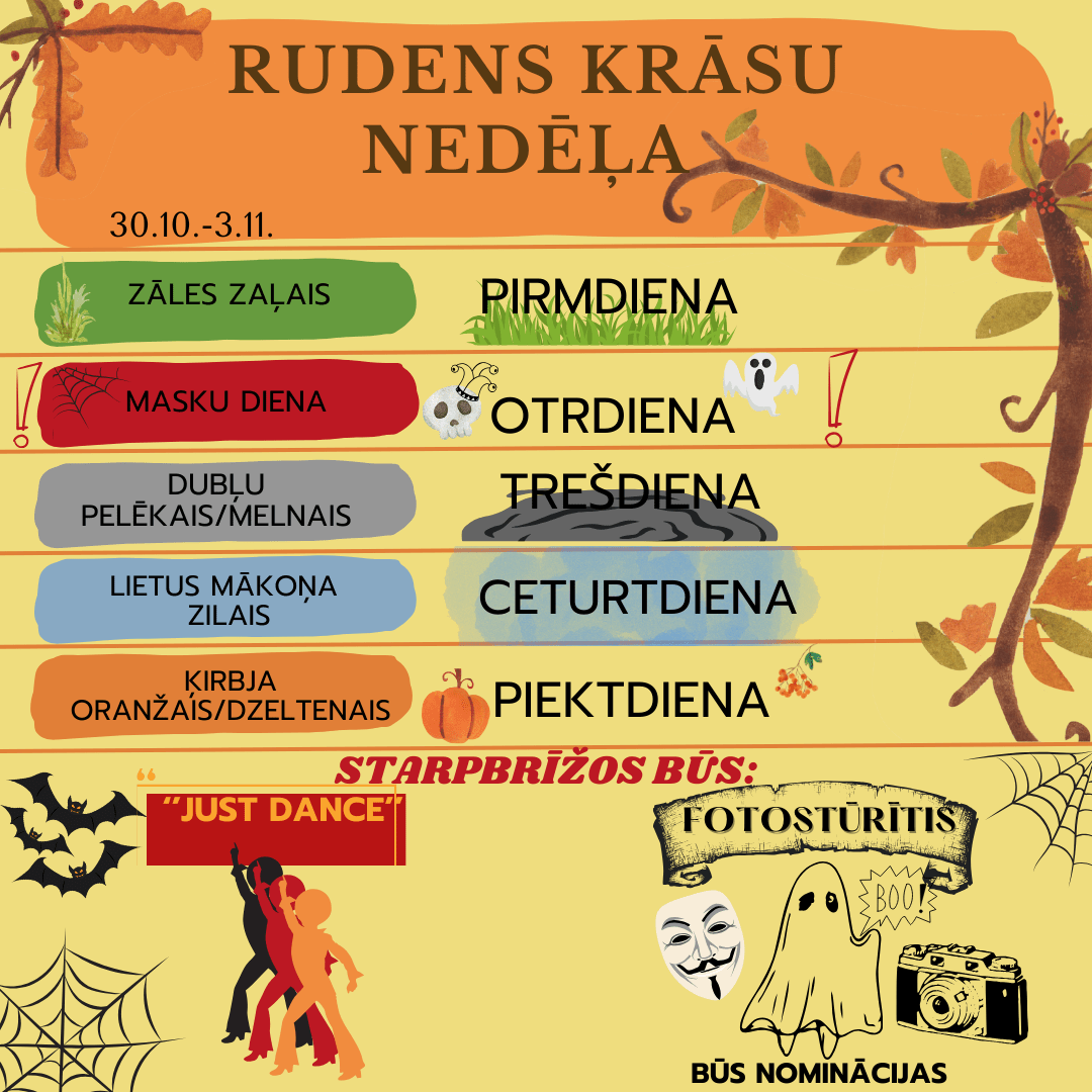 Rudens krāsas sadalītas pa nedēļas dienām