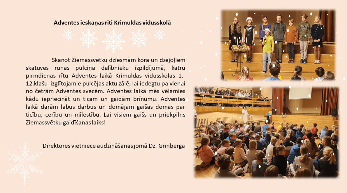 Adventes rītu apraksts Krimuldas vidusskolā