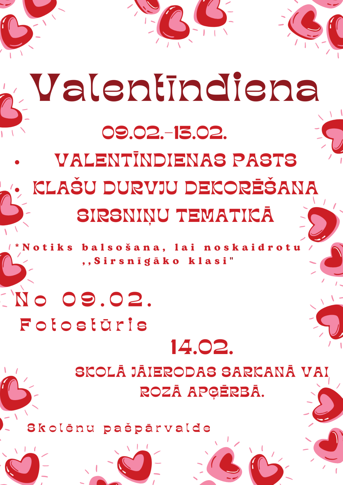Plakāts Valentīndienas pasākumi