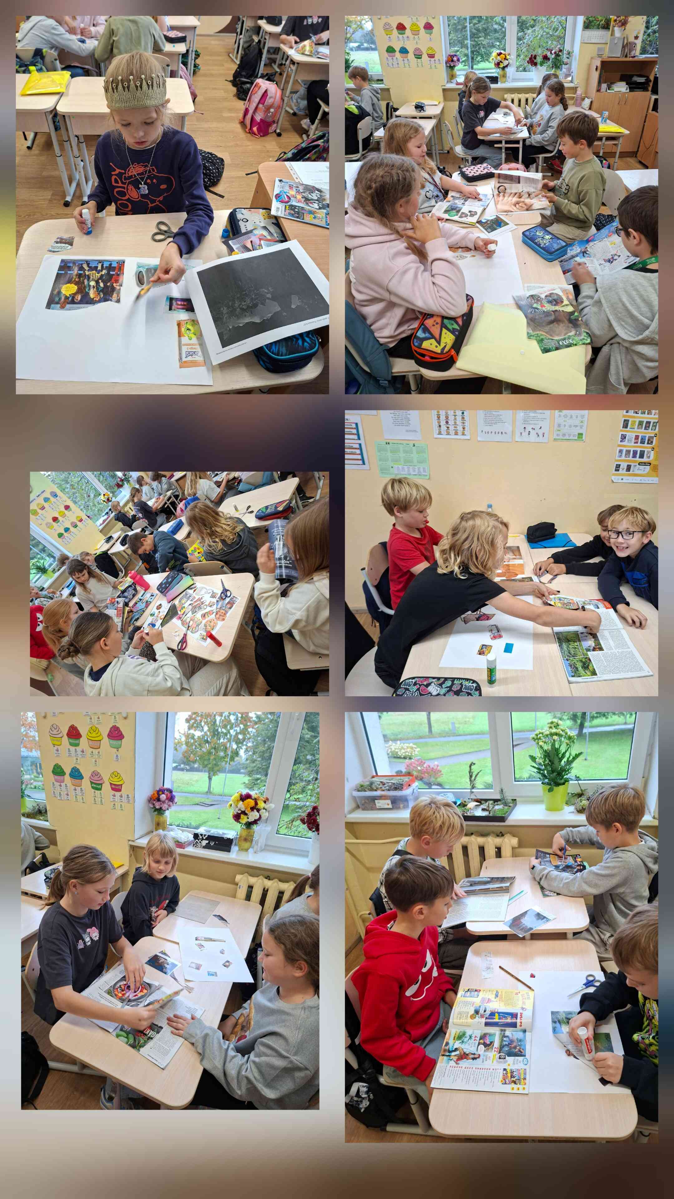 Skolēni ar kolāžām